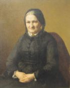 Großes Biedermeier Portrait, 19.Jh., Öl/Lw. doubliert, Halbportrait einer alten Dame in Tracht, 79cm