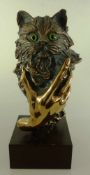 Mongini, Costanzo (1918 - 1981 Mailand), "La Mano" - Hand mit Katze, Bronzeskulptur mit Glasaugen,