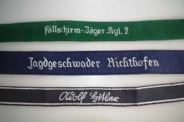 3 Ärmelbänder, sog. 3.Reich, Sammleranfertigung - Fallschirmjäger Regiment 2 / Adolf Hitler /