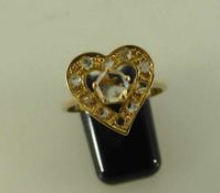 Damenring, Gelbgold 585 mit Diamanten, Herzform, RG 15mm, 2,2g.