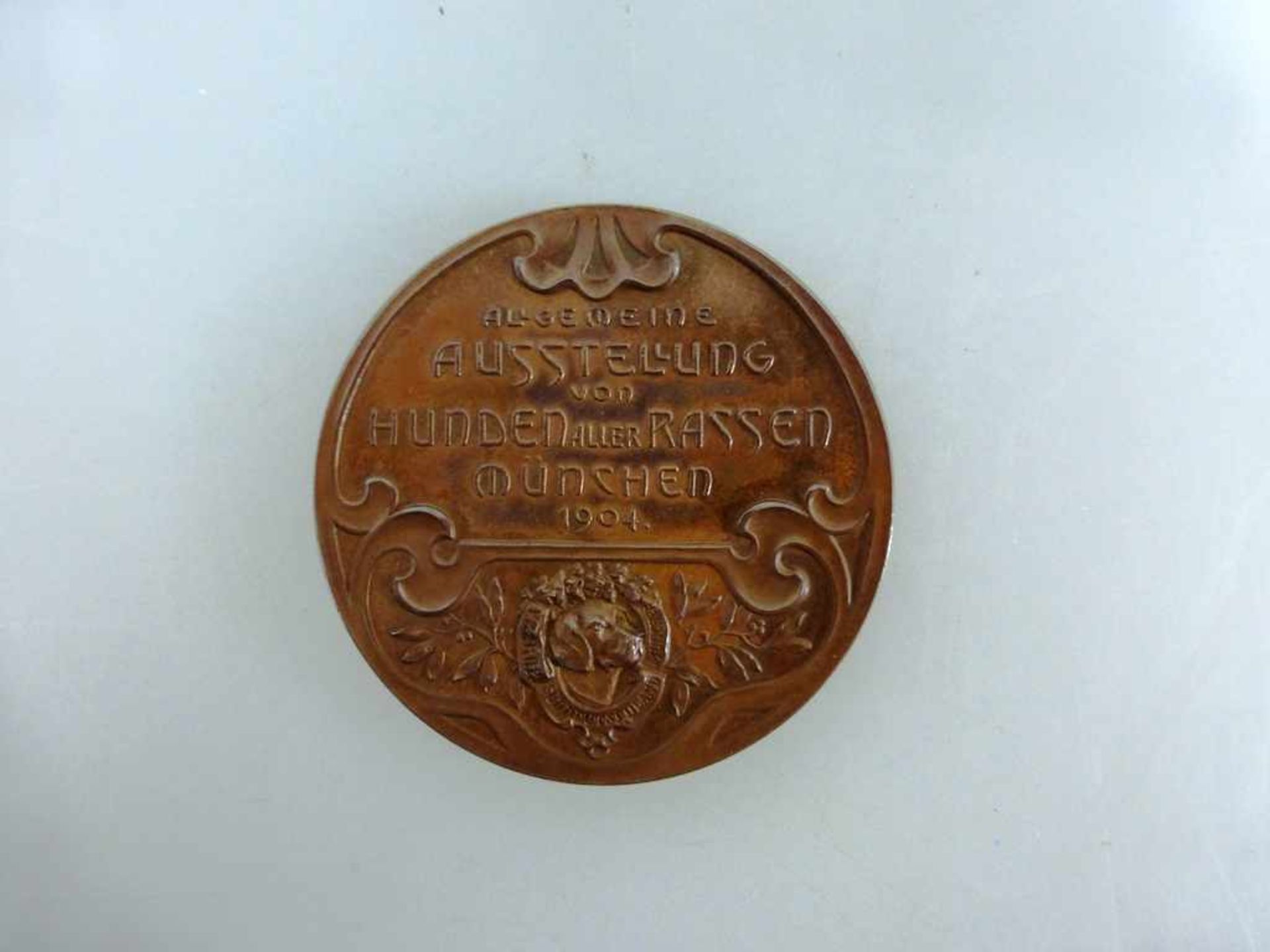 Hundesport - Medaille, Allgemeine Ausstellung von Hunden aller Rassen, München 1904, gute Erhaltung