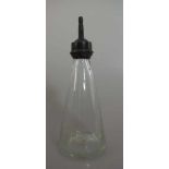 Babyflasche, 19.Jh., farbloses Glas, runder Stand, konischer Korpus, Zinnmundstück, h. 17cm