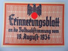 Erinnerungsblatt zur Volksabstimmung 1934, keine PK, sog. 3.Reich