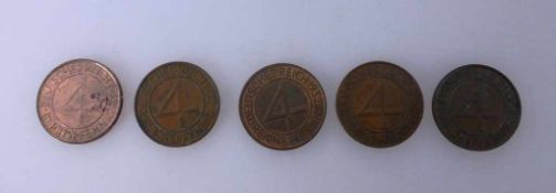 5x 4 Reichspfennig 1932 A / D / F / J / G, ss, Jaeger 315