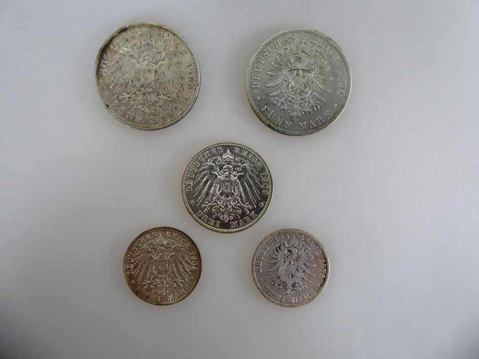 Kaiserreich - Freie Hansestadt Hamburg, 5 Silbermünzen, 2 Mark 1876 s/ss Jaeger 61, 5 Mark 1876 s/ss - Bild 2 aus 2