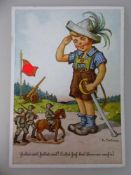 Propaganda Postkarte, sog. 3.Reich, Organisationen, HJ Hitlerjugend, Junge mit Spielzeugsoldaten,