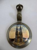 Bierkrug Zinndeckel m. Porzellaneinlage, Dom zu Regensburg, um 1900