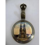 Bierkrug Zinndeckel m. Porzellaneinlage, Dom zu Regensburg, um 1900