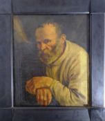 Gemälde des 19.Jh., Öl/Sackleinen, Portrait eines Mannes mit verschränkten Händen vor dunklem