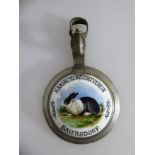 Bierkrug Zinndeckel m. Porzellaneinlage, Kaninchenzuchtverein Baiersdorf (Mittelfranken),