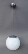 Deckenlampe - Kugellampe, Bauhaus - Stil, um 1935/50, runder Glasschirm aus Opalglas, alt