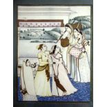 Miniatur, Indien um 1900, Gouache auf Elfenbein, Palastszene mit Frauen, ca. 15cm x 11,5cm, i.R.