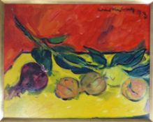 Schlotterbeck, Joachim ( 1926 Würzburg - 2007 ebd.), Gemälde Öl/Lw., Stillleben mit Früchten und