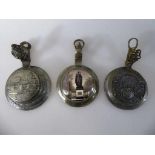 3 Bierkrug Zinndeckel, einmal mit Porzellaneinlage, Würzburg "Julius Echter", um 1900