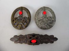 3 Orden, sog. 3.Reich, Sammleranfertigung, Nahkampfspange und 2 Bandenkampfabzeichen