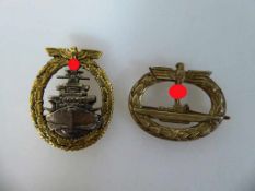 2 Orden, sog. 3.Reich, Sammleranfertigung, Flotten-Kriegsabzeichen und U-Boot Kriegsabzeichen