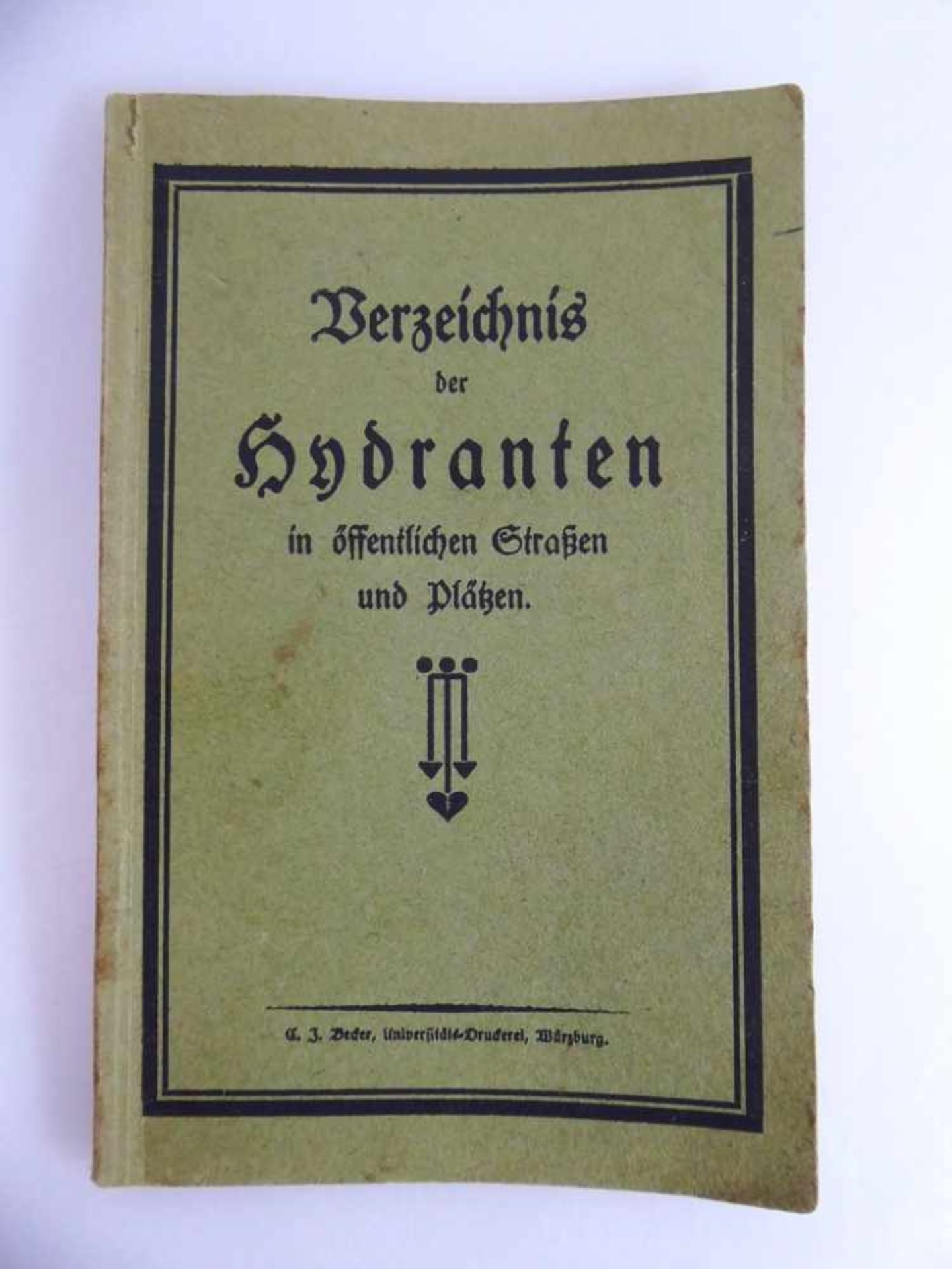 Würzburg, seltenes Buch mit Beschreibung der Hydranten in öffentlichen Straßen und Plätzen, 63