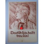 Propaganda Postkarte, sog. 3.Reich, Organisationen, BDM "Deutsch sein, heißt treu sein", gel.