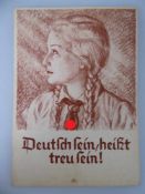 Propaganda Postkarte, sog. 3.Reich, Organisationen, BDM "Deutsch sein, heißt treu sein", gel.