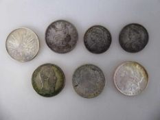 7 Silbermünzen USA / Mexiko, USA: 50 Cent 1819/1834 - Trade Dollar 1877 - Morgan Dollar 1886/1921,