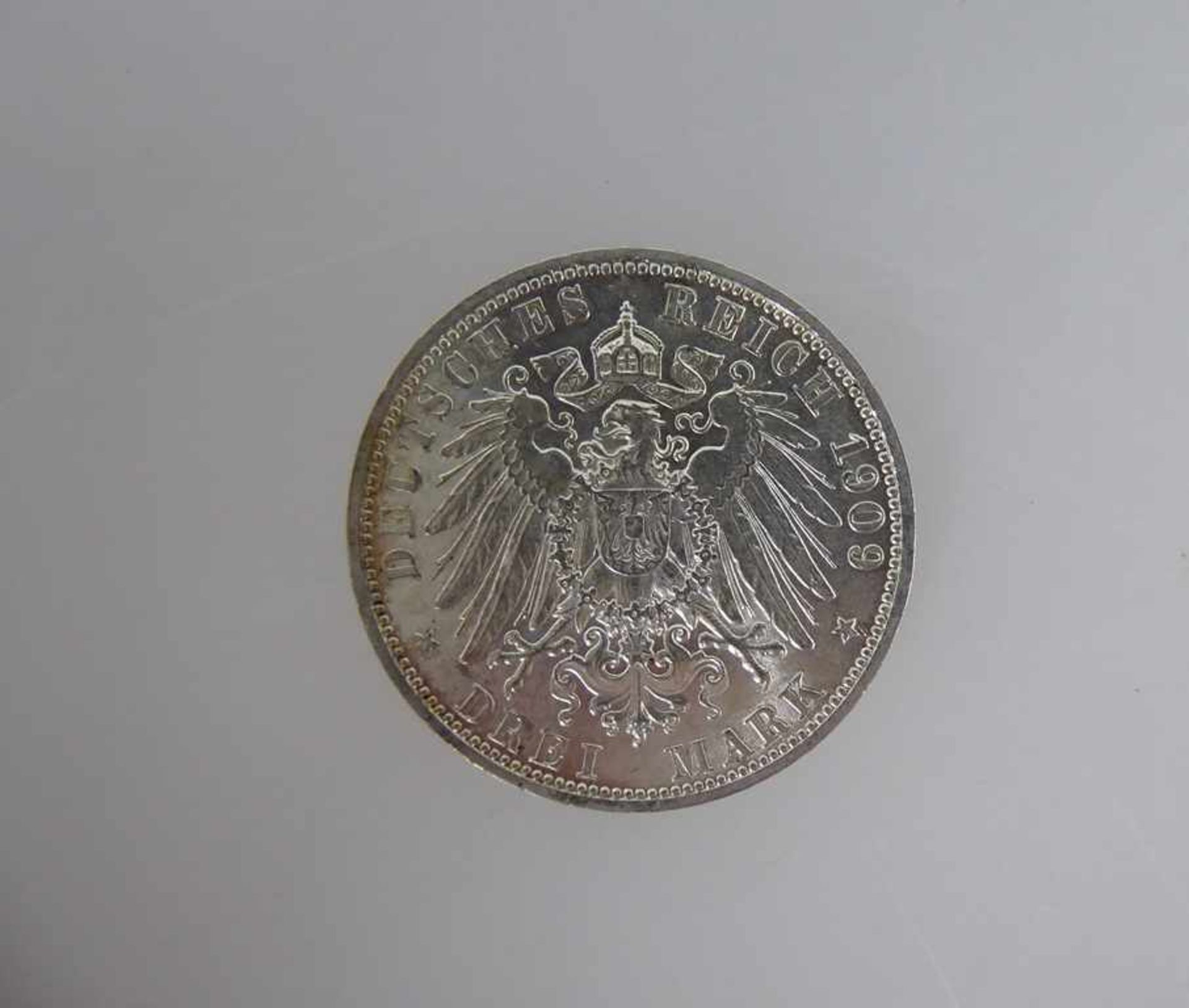 Kaiserreich - Reuß ältere Linie (Greiz), 3 Mark, 1909, Fürst Heinrich XXIV. (1902-1918), vz, - Bild 2 aus 2