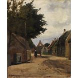 Friedrich Kallmorgen 1856 Hamburg - 1924 Grötzingen Sommerliche Dorfstraße. Ca. 1885. Öl auf