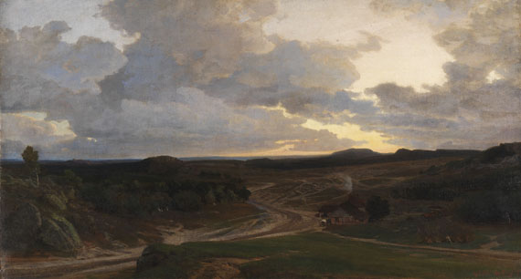 Valentin Ruths 1825 Hamburg - 1905 Hamburg Abendstimmung in der Heide. 1878. Öl auf Leinwand. Rechts