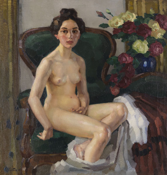 Leo Putz 1869 Meran - 1940 Meran Auf dem Sofa II (Gusti). 1908. Öl auf Leinwand. Links unten