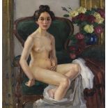 Leo Putz 1869 Meran - 1940 Meran Auf dem Sofa II (Gusti). 1908. Öl auf Leinwand. Links unten