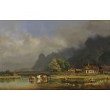 Heinrich Bürkel 1802 Pirmasens - 1869 München Der Kochelsee mit den Häusern von Schlehdorf. Um