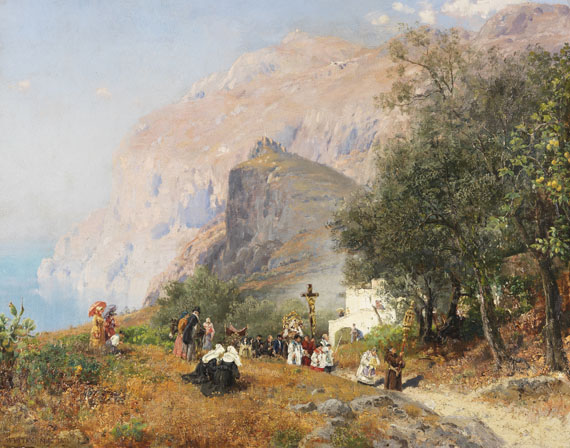 Carl Wuttke 1849 Trebnitz - 1927 München Prozession auf Capri. 1893. Öl auf Leinwand. Links unten