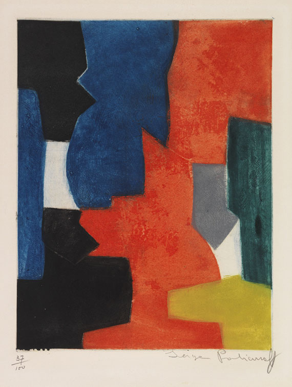 Serge Poliakoff 1900 Moskau - 1969 Paris Composition bleue, rouge, verte et noire. 1958. Farbige