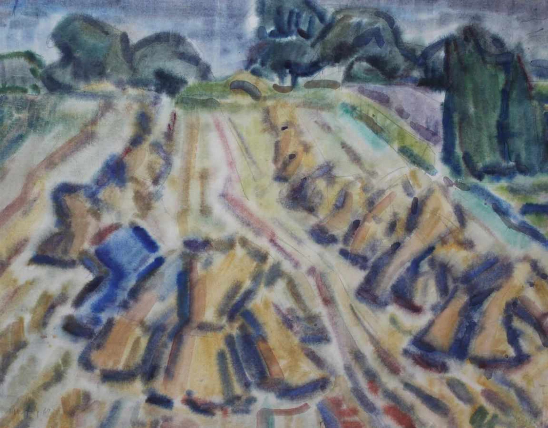 Aquarell - Willi Ulfig (26.11.1910 Breslau - 4.2.1983 Regensburg) "Kornfeld", l.u. signiert und