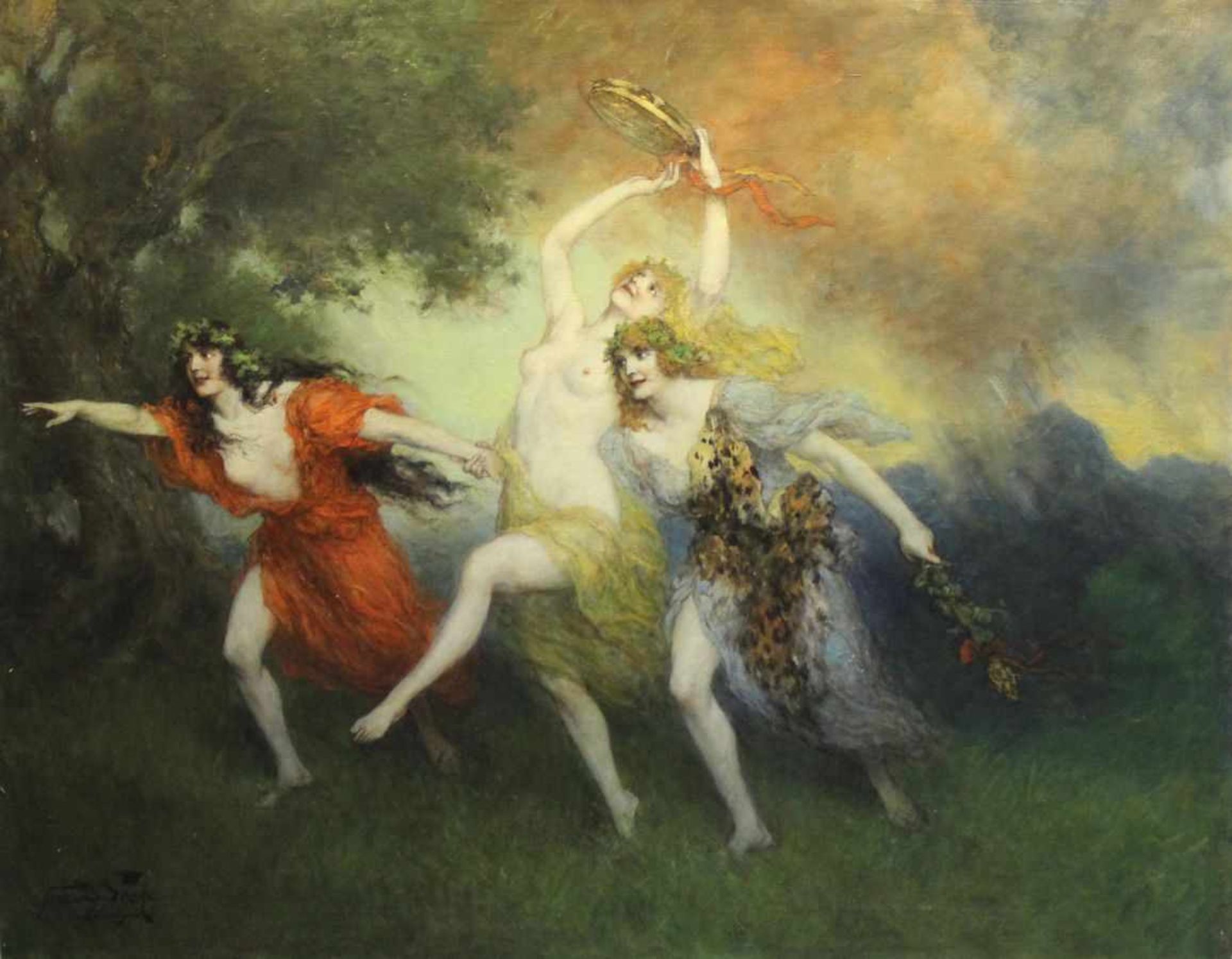 Gemälde - Ferdinand Leeke (1859 Burg bei Magdeburg - 1923 Nürnberg) "Tanzende Mänaden ", l.u.