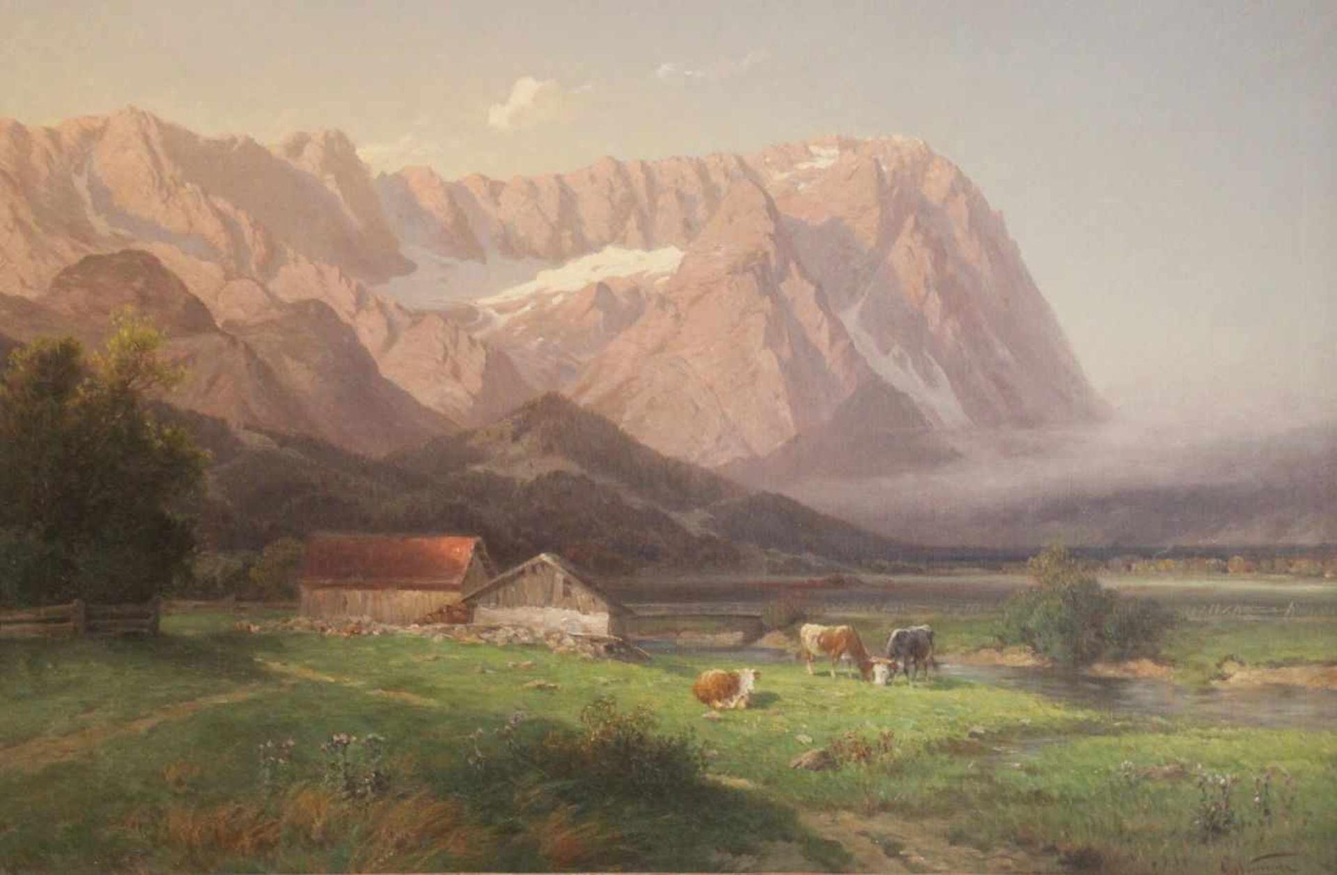 Gemälde - Conrad Wimmer (1844 München 1905) "Landschaft bei Garmisch Partenkirchen mit Wank und