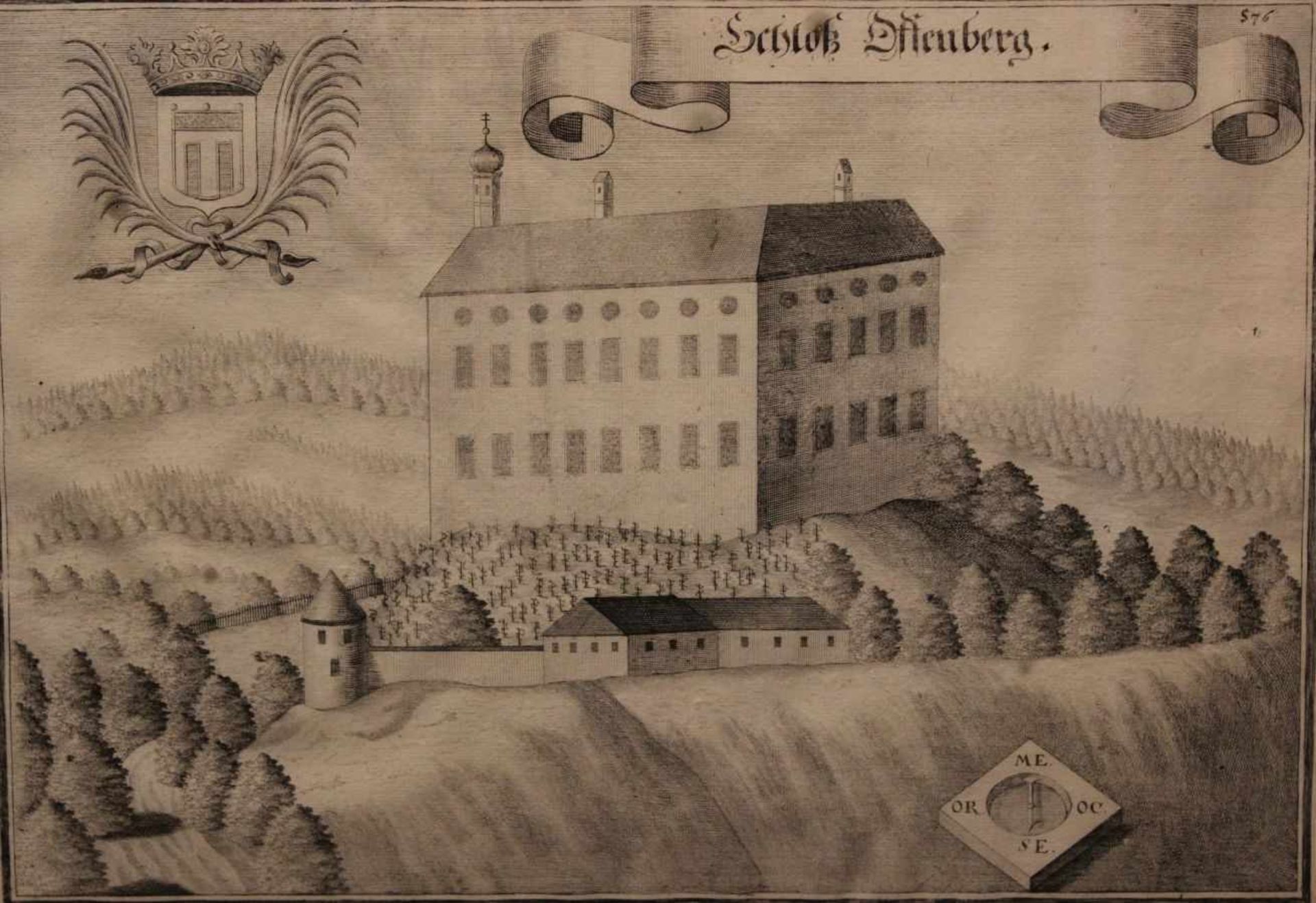 Kupferstich - Michael Wening (1645 Nürnberg - 1718 München) "Schloß Offenberg bei Deggendorf",