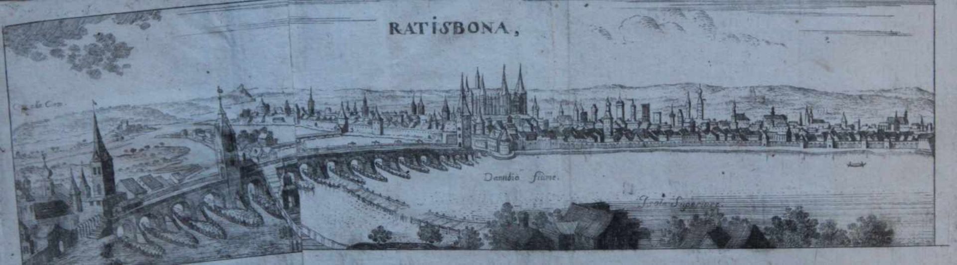 Kupferstich - 18.Jahrhundert "Ratisbona - Ansicht Regensburg mit Stadtbefestigung um den turmreichen