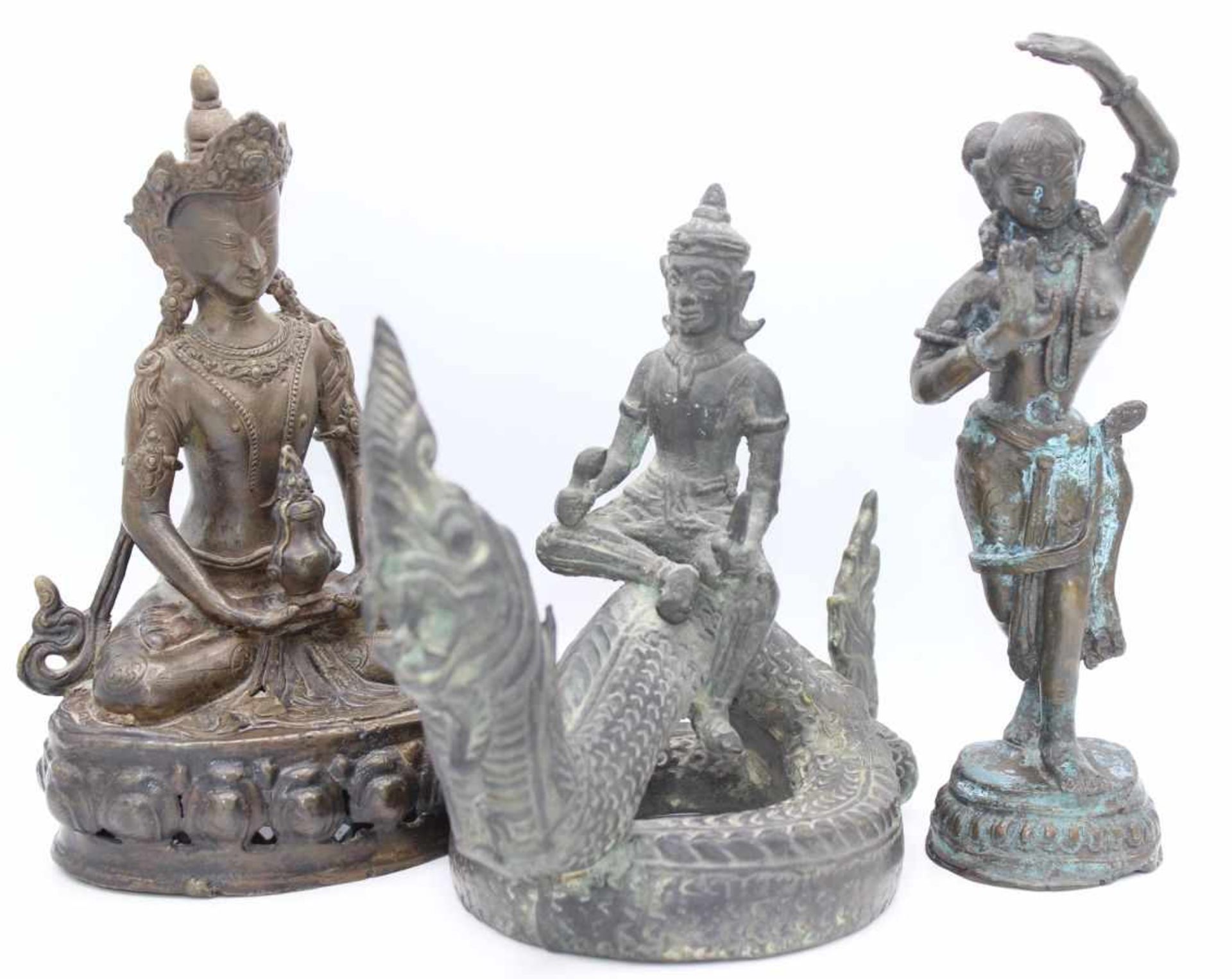 Lot Figuren - wohl Indien "Verschiedene Gottheiten", Bronze, Höhe 17 bis 21 cm, 3 Stück