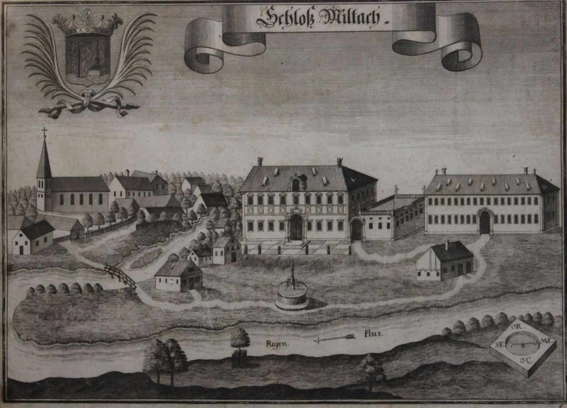 Kupferstich - Michael Wening (1645 Nürnberg - 1718 München) "Schloß Miltach im bayr. Wald",