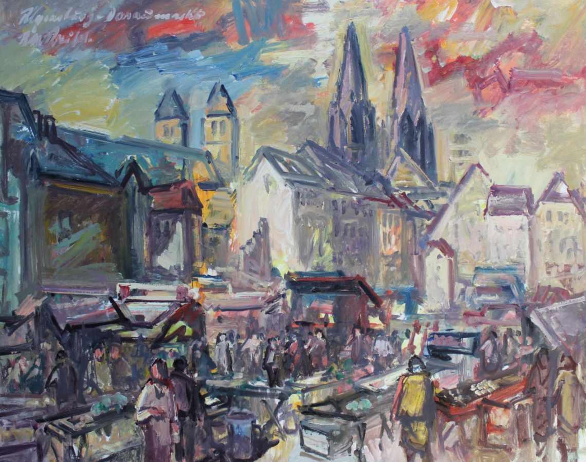 Gemälde - Rupert Preissl (1925 Eitlbrunn bei Regensburg - 2003) "Regensburg mit Donaumarkt", r.o.