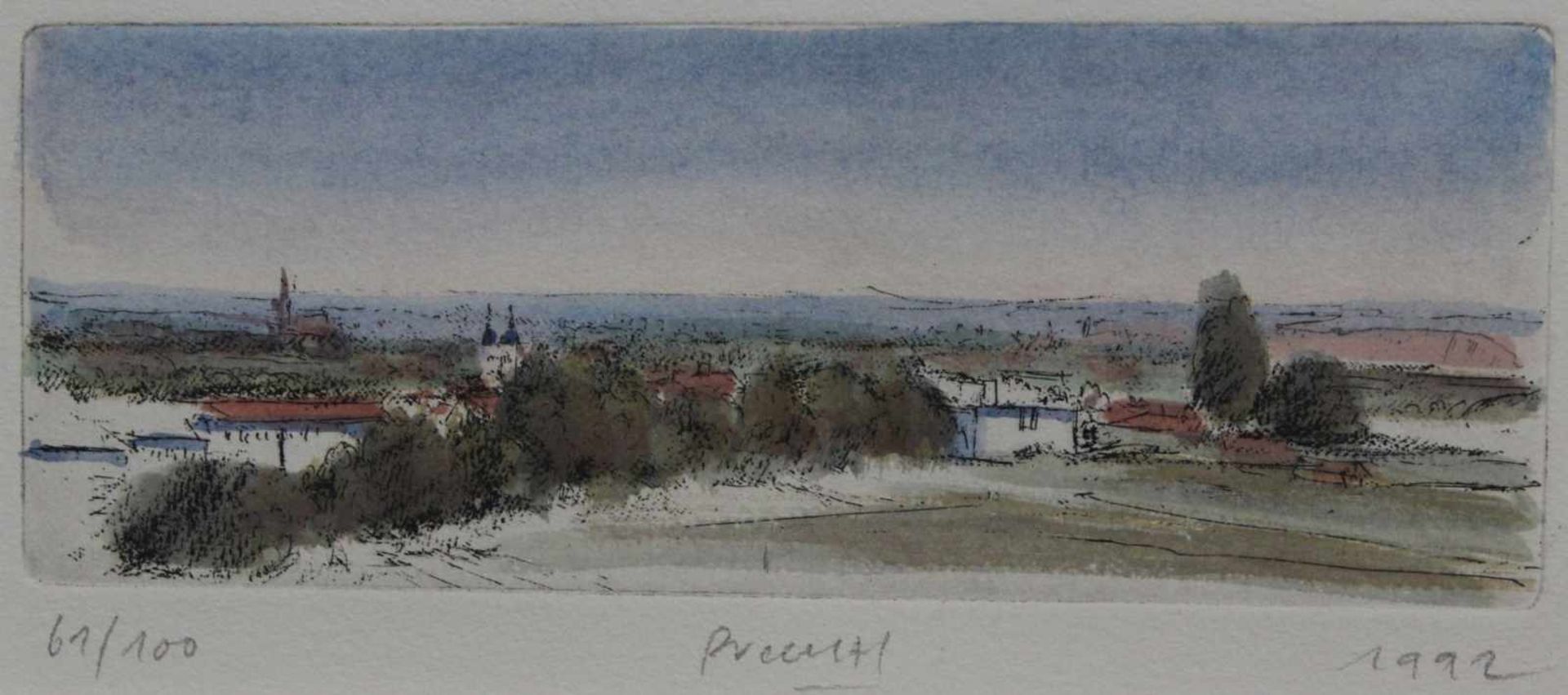 Radierung - Gerhard M. Prechtl (1951 Regensburg) "Ansicht bei Regensburg", u.M. signiert, datiert