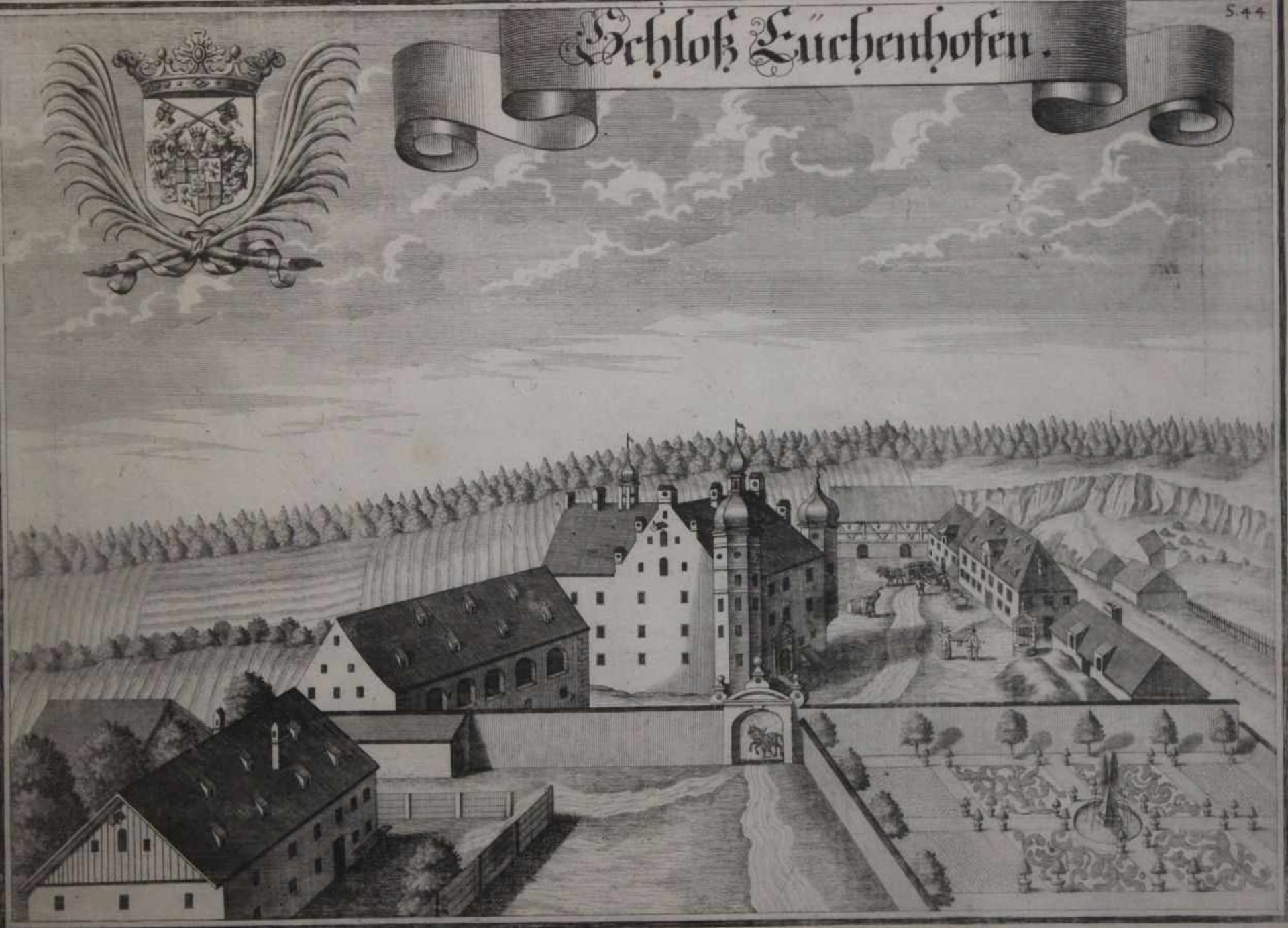 Kupferstich - Michael Wening (1645 Nürnberg - 1718 München) "Schloß Eichhofen bei Regensburg",