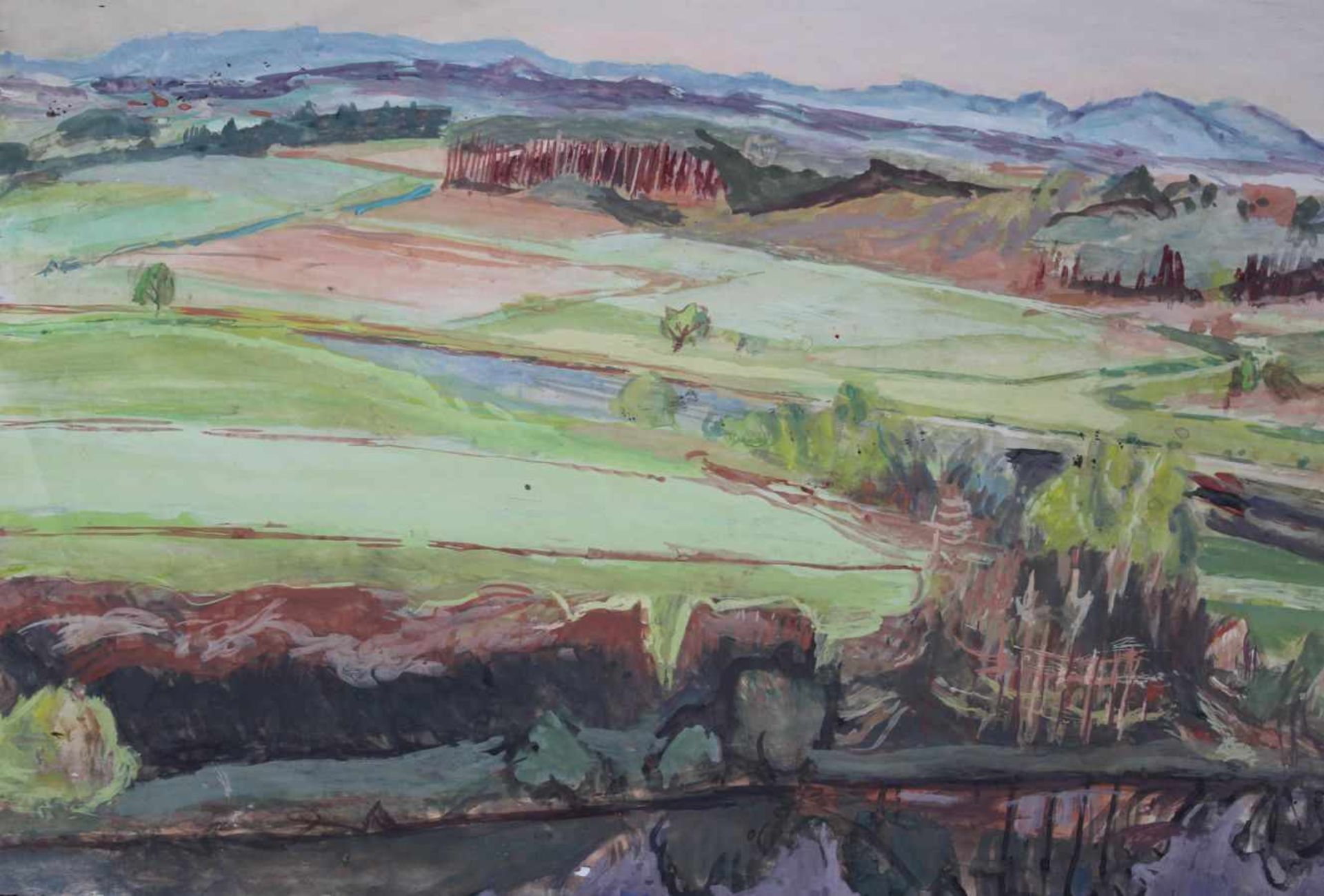 Aquarell - Kurt von Unruh (1894 Hannover - 1986 Roding) "Oberpfälzer Landschaft", r.u. monogramiert,