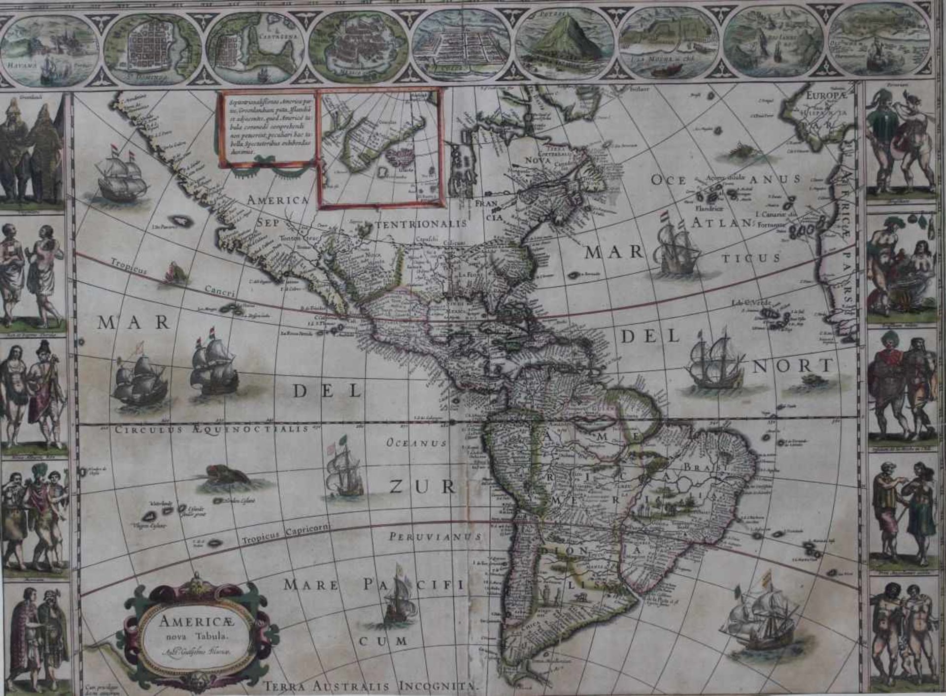 Kupferstich - Willem Blaeu (1571 Alkmaar - 1638 Amsterdam) "Americae nova Tabula, Auct. Guiljelmo
