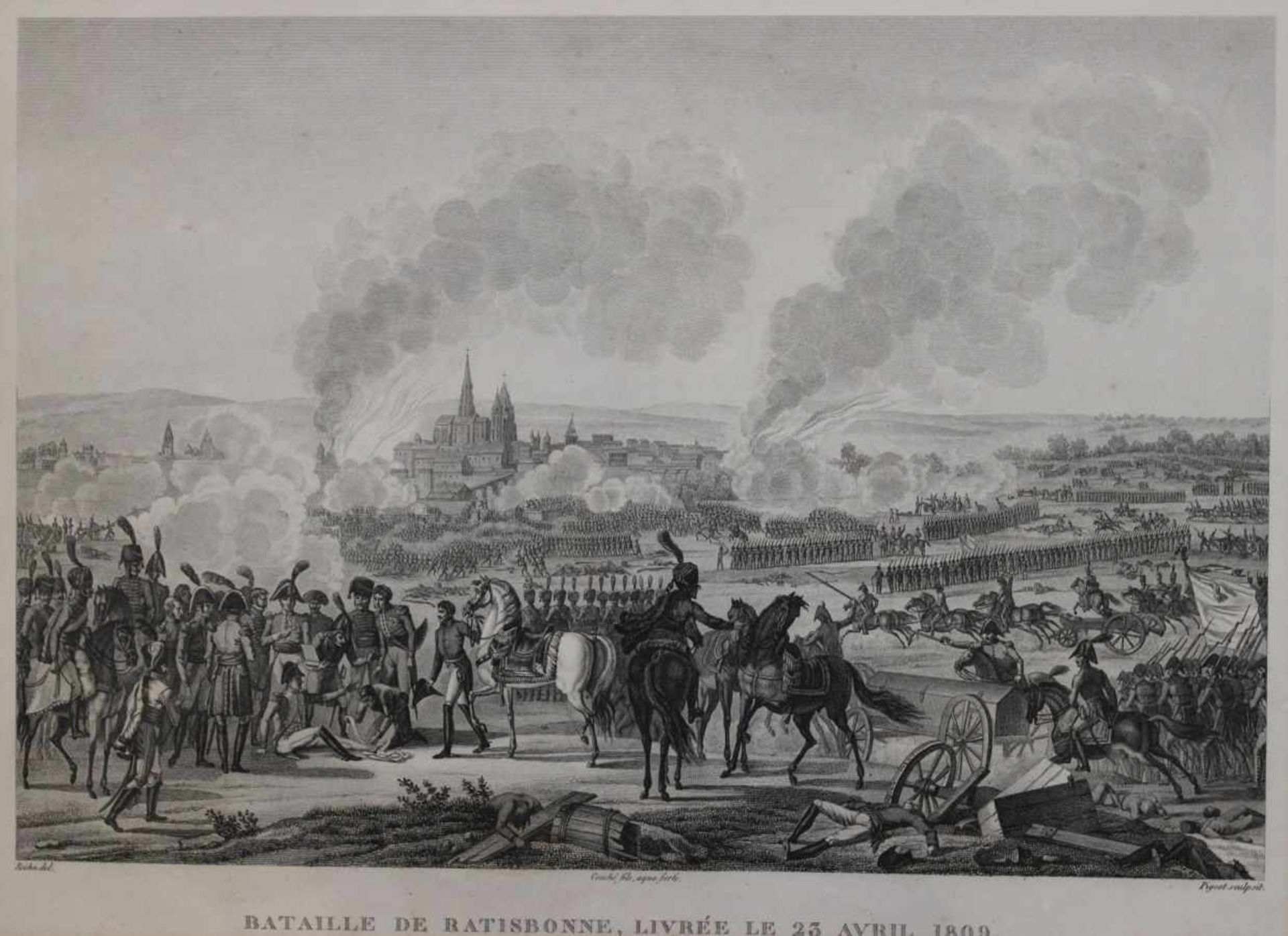 Kupferstich - Francois Pigeot (Paris 1775 - nach 1820) "Bataille de Ratisbonne, Livrée Le 23 Avril
