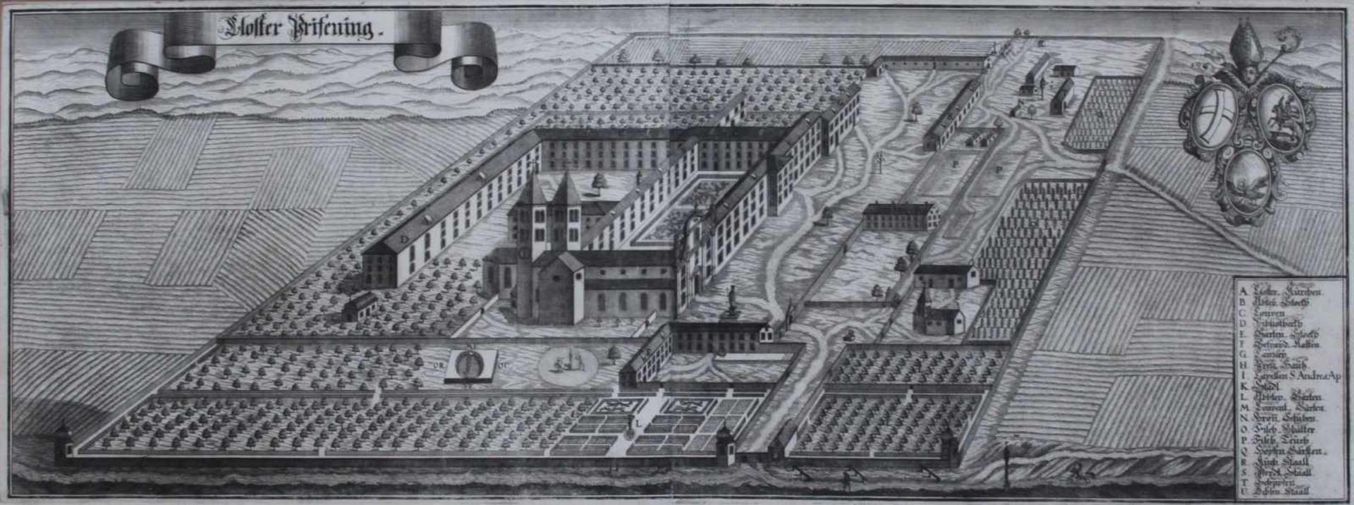 Kupferstich - Michael Wening (1645 Nürnberg - 1718 München) "Kloster Prüfening", Plattenmaße ca.