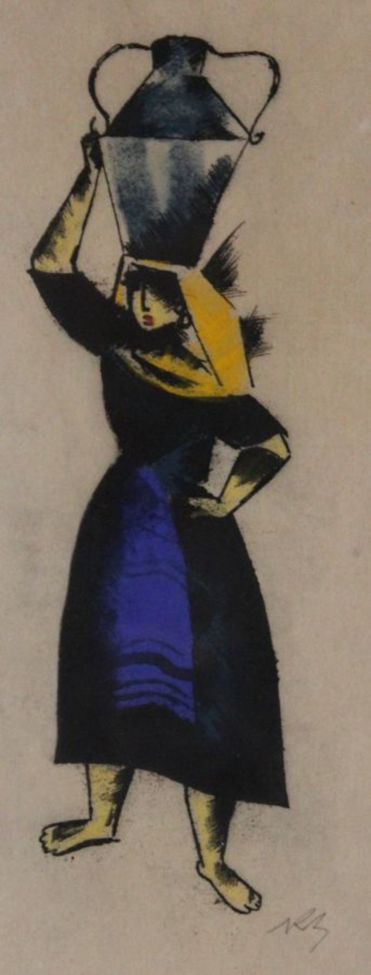 Grafik - Richard Ziegler (1891 Pforzheim - 1992 Calw) "Mädchen mit Krug", monogrammiert, Pastell