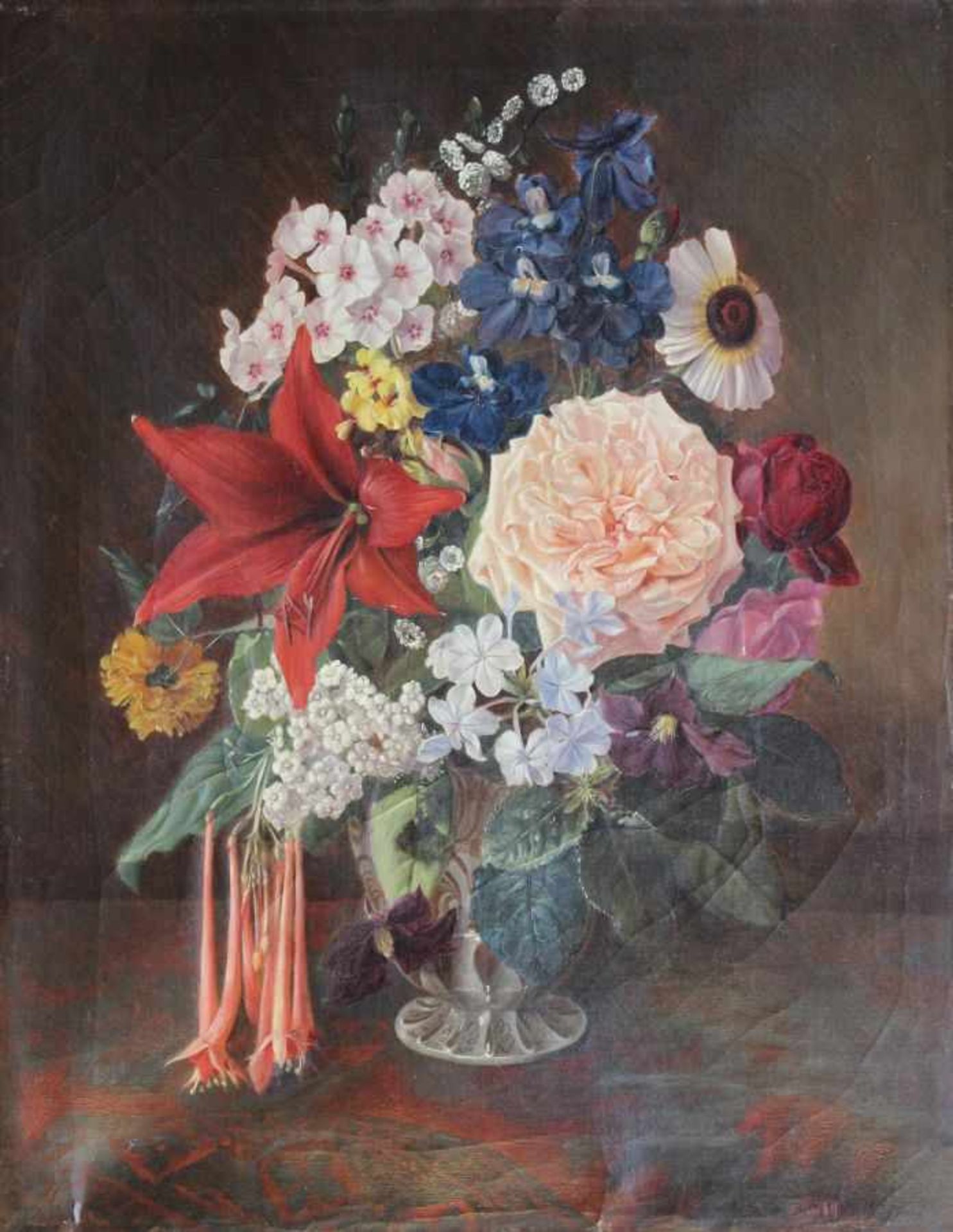 Gemälde - deutsch um 1920 "Blumenstillleben", anonymer Künstler, Öl auf Leinwand, Maße ca. 47x37 cm