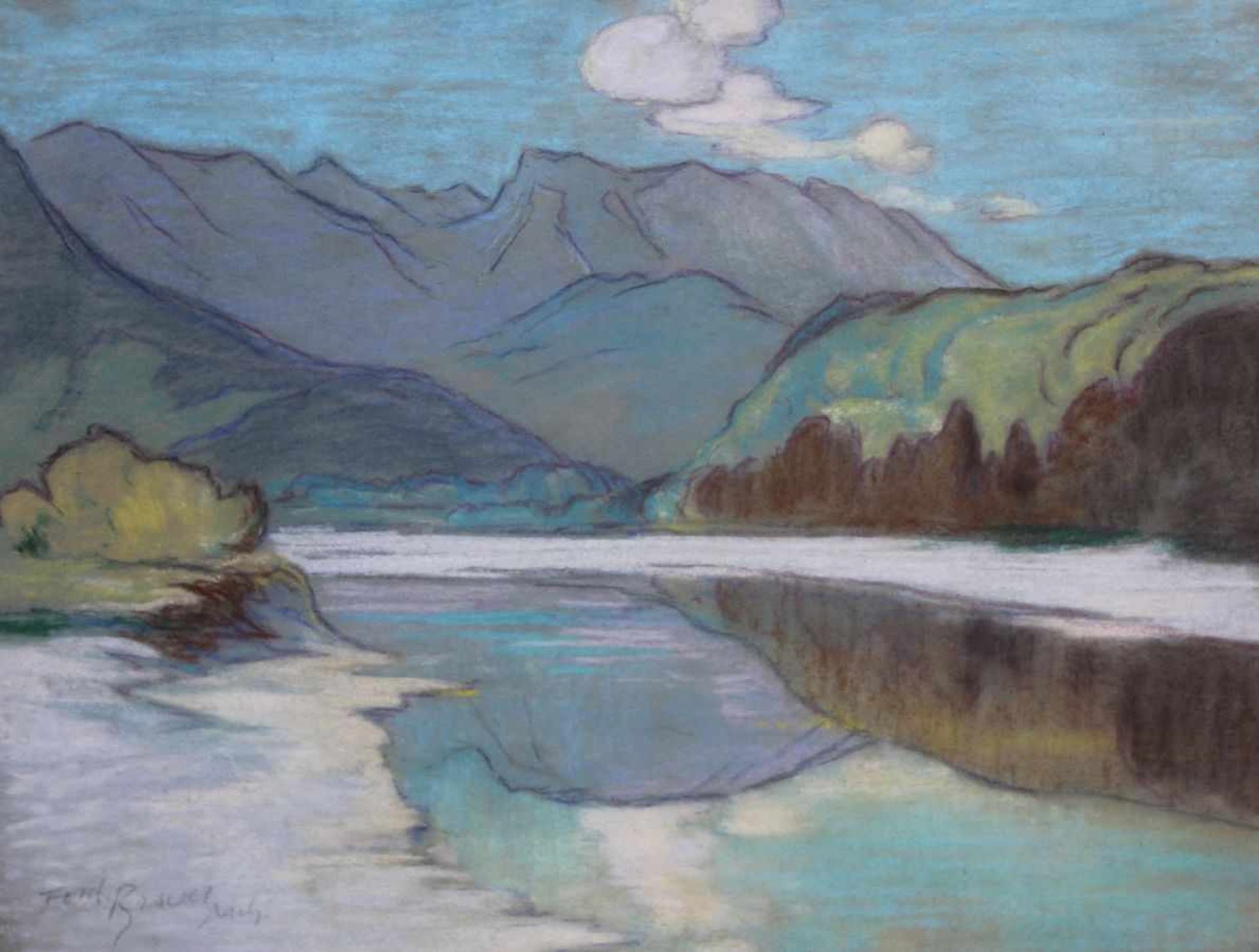 Ferdinand BRAUER (1867 Augsburg -1941 München) "Alpenlandschaft", l.u. signiert, Kreide auf