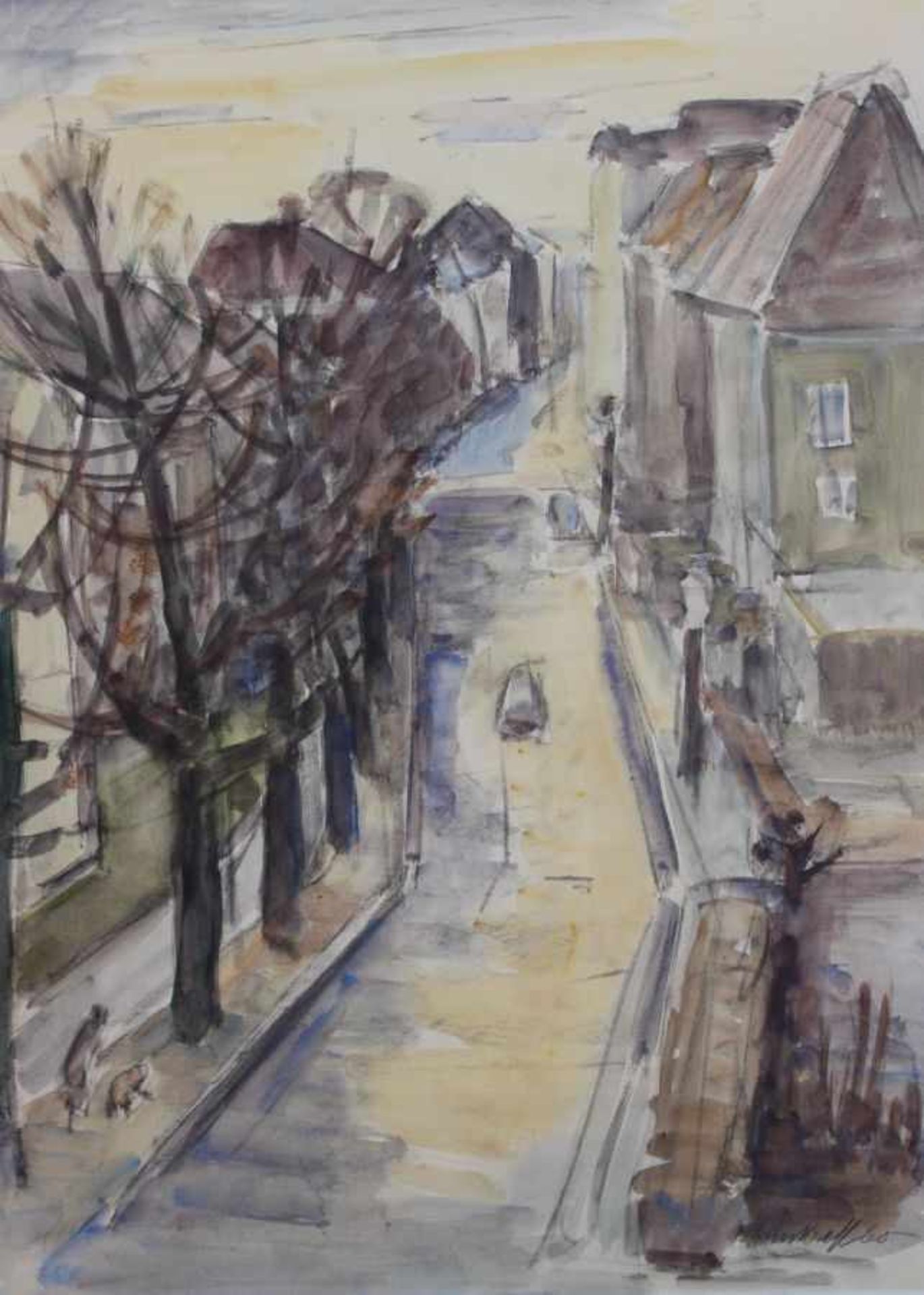 Aquarell - Hans Kraft attr. (1912 Paderborn - 1978 Münster) "Stadtansicht mit Wasserkanal", rechts